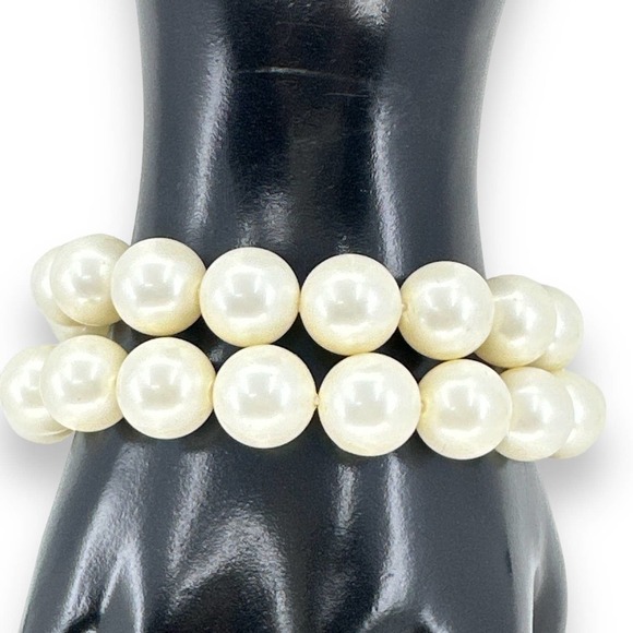 Faux Pearl Bracelet 8.5” Double Beaded Silverton Toggle Clasp - Picture 1 of 6